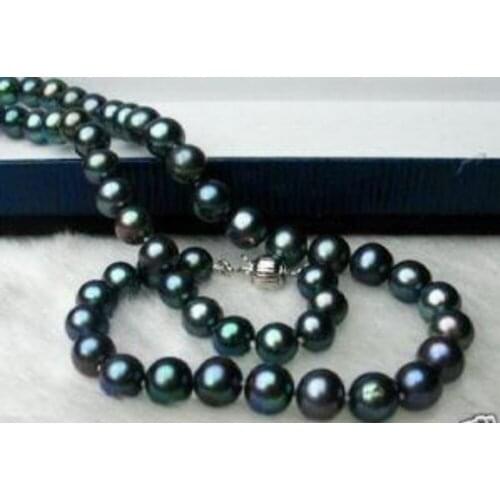 NATURAL 8-9MM GENUINE BLACK PEARL NECKLACE 18