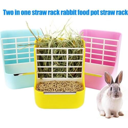 2in1 Plastic Hay Feeder Bowl Hay Cat Guinea Pig Small Animals Bowl Small Pet Rabbit Hay Grass Feeder Rack Fixed External Shelf
