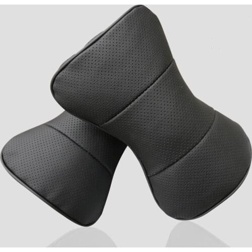 Genuine Leather Car Seat Neck Rest Pillow Breathable Hole Car Headrest Support Cushion Black Car Seats Accessories Car Styling