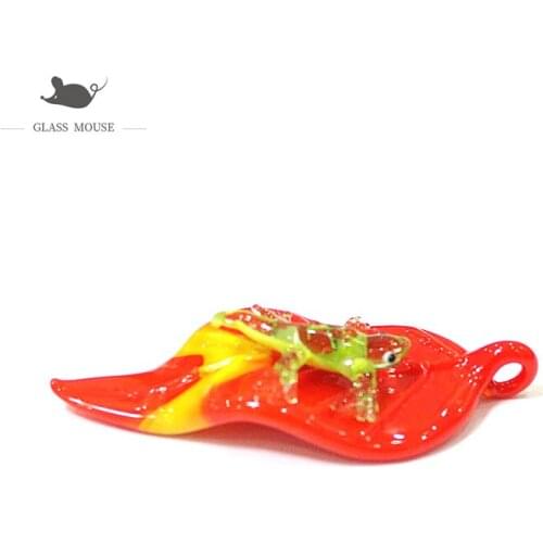 Hanging Murano Glass Leaves Pendant With Cute Lizard Ornaments Fairy Garden Home Decor Supplies Holiday Party Decor Accessories