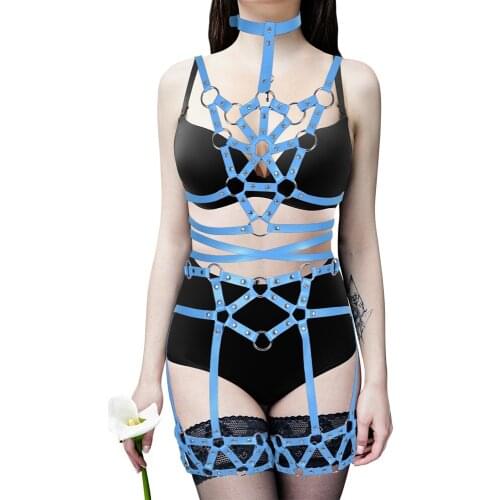 Gothic Accessories Harness For Women Cage Bra Bdsm Sexy Leather Erotic Lingerie Set Punk Cosplay Festival Rave Clothing Garters