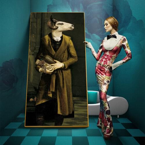 WANGART Retro Nostalgia Gentleman Lady oil paintings Wall Art Animal posters Prints Canvas Painting For Living Room Home Decor