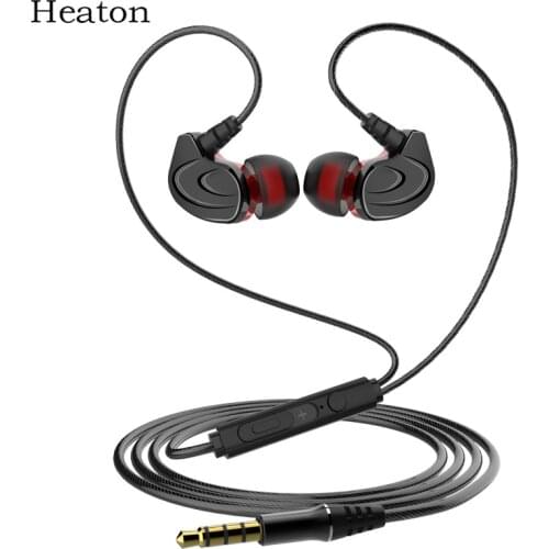 Heaton wire earphones in-ear metal sports music phone earphone extra bass straight line PC subwoofer headset with Mic