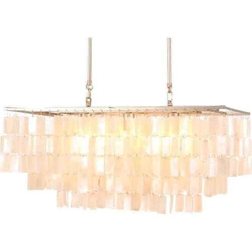 Nordic rectangular white shell three-headed dining room simple bar post modern living room decoration bedroom chandelier