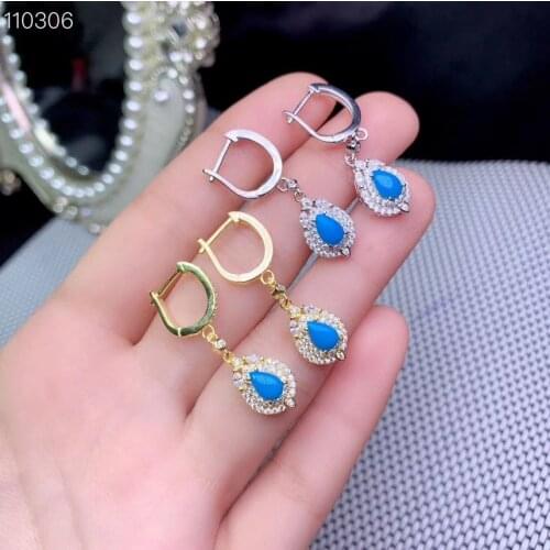 Natural Turquoise Earrings 925 Sterling Silver Lady Earrings beautiful style, affordable price including certificate blue pine