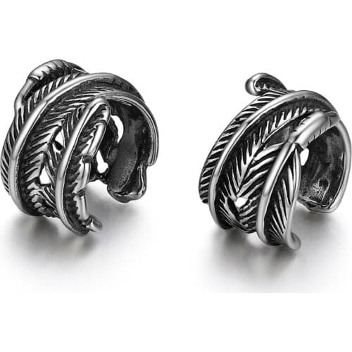 BONISKISS Mens 2pcs Vintage Leaf Ear Cuff Non-piercing Stainless Steel Clip Earrings Male Silver Color Jewelry bijoux brincos