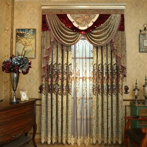 Luxury Chenille Embroidered Curtains for Bedroom European Curtains for Living Room Window Valance Roman Curtains Pelmets Decor