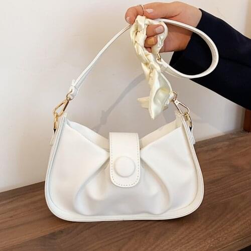 Small White Shoulder Armpit Bags for Women Pleated Clutch Handbag Pu Leather Crossbody Bag Female Solid Color Messenger Hobo Bag