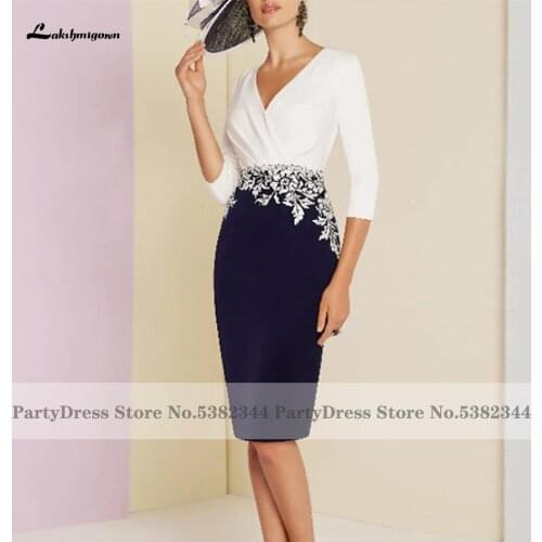Lakshmigown Modest Navy Blue Mother of the Bridal Wedding Dress 2021 Abiti da Sera Sheath Evening Party Dress Half Sleeves