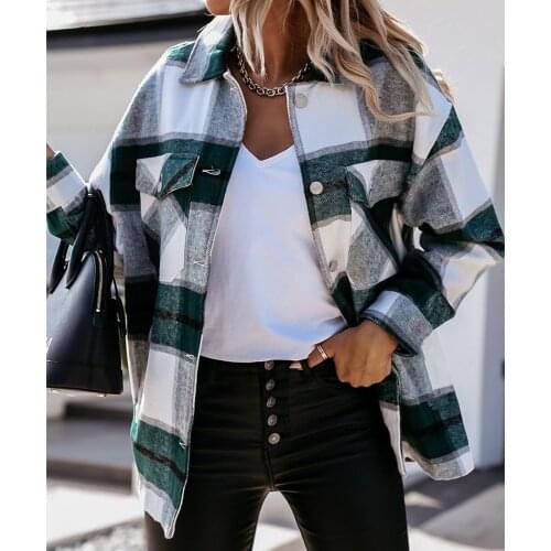 Loose Shirt Lapel Single-breasted Jacket Plaid Coat Shirt for Women Thickened Long Sleeve Shirt Blusas Ropa De Mujer