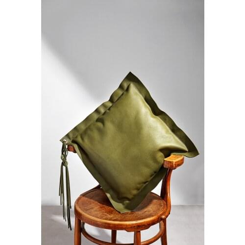 Unique Handmade Green Coloured Decorative % 100 Genuine Leather Square Cushion %100 Leather for Interior Decoration use