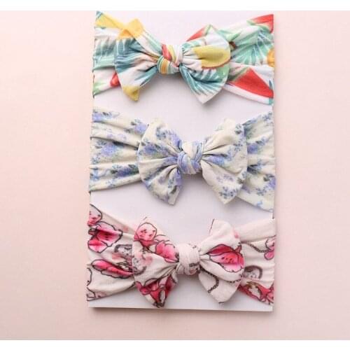 Spring Floral Headband Baby Soft Nylon Headwrap Toddler Girl hair Bows Big Bow Stretch Head wraps Baby shower gift HB327D