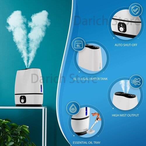 Built-In Aromatherapy Ultrasonic Humidifier 350ML/H 6L Cool Mist Humidifier For Bedroom With Essential Oil Tray Home Appliance