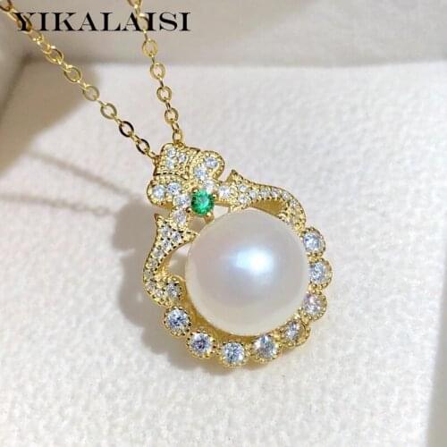 YIKALAISI 11-12mm Oblate Natural Freshwater Pearl Pendants Jewelry For Women 925 Sterling Silver Necklaces Wholesales