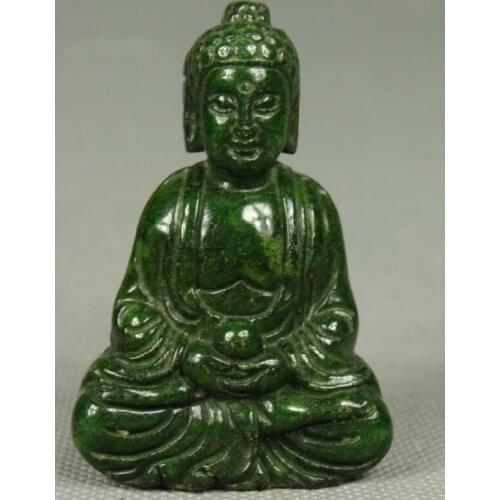 CHINESE OLD HANDWORK GREEN JADE CARVING BUDDHA PENDANT NETSUKE