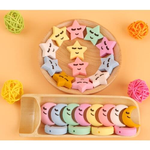 Kovict 10pcs New Cartoon Stars Moon Baby Rodent BPA Food Free Silicone Teething Nursing Pacifier Silicone Beads
