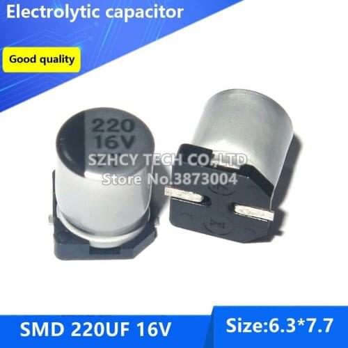 100pcs SMD 220UF 16V 6.3*7.7 Electrolytic capacitor