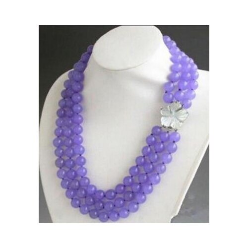 3 Rows 8mm Purple Jade Round Gemstone Beads Necklace 17-19