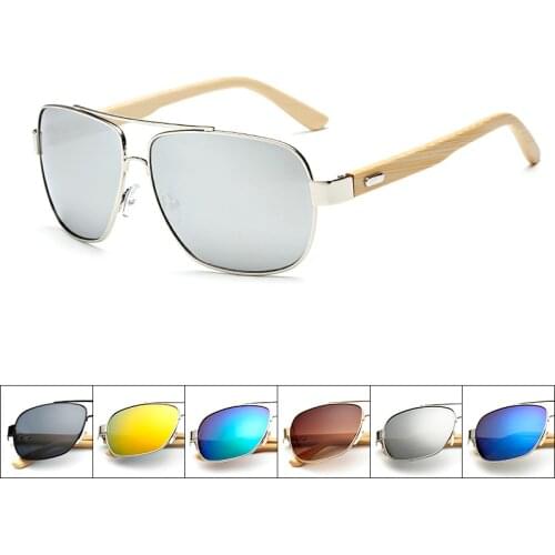 Bamboo Sunglasses Men Wooden Metal Women Pilot Square Designer Mirror Original Sun Glasses for Men Driving Retro De Sol
