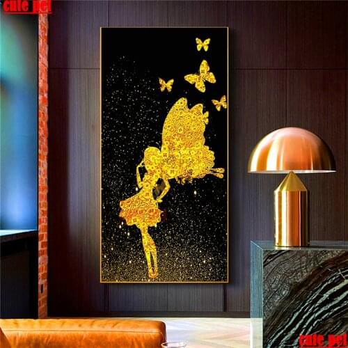 Large mosaic Abstract Golden Butterfly Fairy full Square round drill puzzleDiy diamond painting cross stitch Embroidery decor