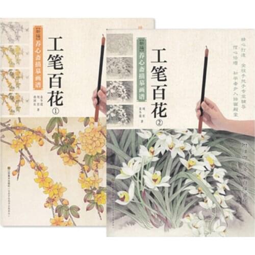 Chinese traditional gongbi flower painting book -- Chinese huapu book : Meticulous flowers ,2 books/set