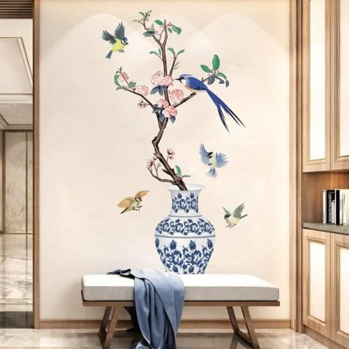 Chinese Style Vase Wall Stickers Living Room Decoration Mural Study Corridor 3D Stereo Self-adhesive Wallpaper Room Decor Art