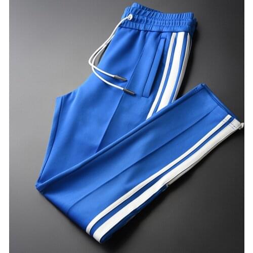 Classic Contrast Color Blue Mens Pants Luxury Spring And Summer Casual Male Pants Plus Size 4xl Elastic Waist Slim Fit Man Pant