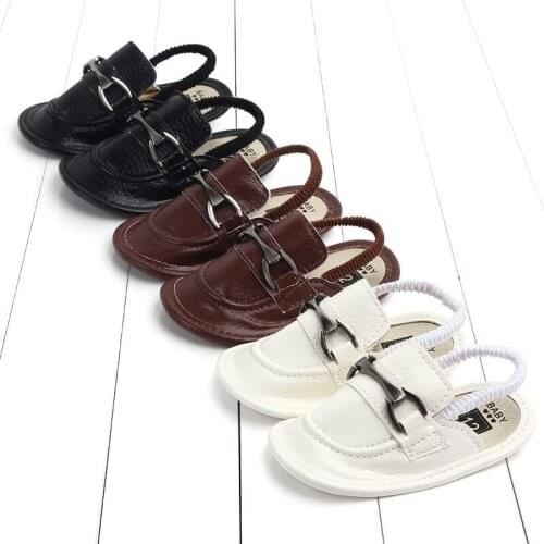 Newborn Summer Shoes for Boy Christian Items Infant Fashion PU Leather Slipper Anti-slip Soft Bottom Elastic Toddler Garden Shoe