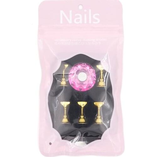 1Pc Magnetic Nail Holder + 5 Tips Practice Training Display Stand Crystal Holders Alloy False Nails Showing Shelf Manicure Tools