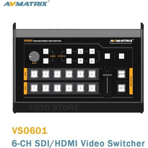 Avmatrix VS0601 Multi-format Video Switcher 6 Channel SDI HDMI-compatible inputs Mini Video Switcher Audio Mixer AFV Mode