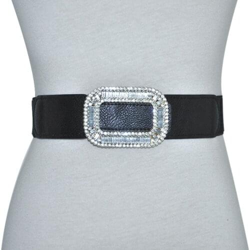 Fashion Acrylic Rhinestone Belts For Women Elastic Stretch Waistband Cummerband Brand Design Square Buckle Female Corset