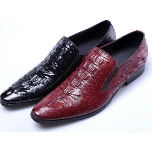 Luxury Crocodile Pattern Business Dress Men Shoes Mens Wedding Shoes Pointed Toe Slip On Genuine Leather Career Work Man Shoes