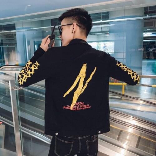 2020 Autumn Korean Mens Punk Lace Denim Jackets Coat For Male Slim Fit Bomber Jacket Men Jaqueta Masculino