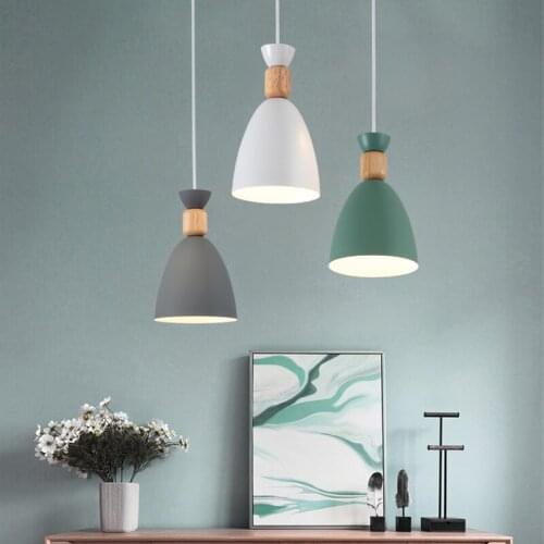 Slope lamps Pendant Lights Wood iron Macarons Lighting Restaurant Bar Coffee Dining Room LED Hanging Light Fixture