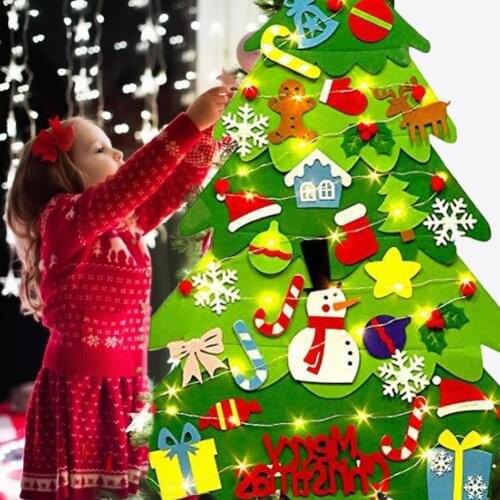 New DIY Felt Christmas Tree With LED Light New YearS Wall Hanging Ornaments Artificial Tree Kids Toys Christmas Decor For Home