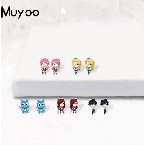 New Kawaii Style Anime Icons Acrylic Resin Fairy Tail Anime Characters Print Handmade Acrylic Epoxy Earrings Gifts