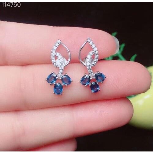 New Coming Sapphire earring 100% Natural real sapphire 925 sterling silver Fine jewelry Wedding Earring
