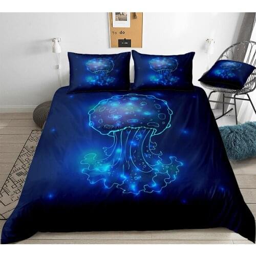 Ocean Jellyfish Duvet Cover Set Ocean Bedding Set Dark Blue Bed Linen Marine Life Bed Set Sea Jellyfish Home Textile Bedclothes