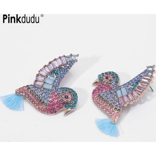 Pinkdudu Fashion Design Shiny Crystal Animal Blue Tassel Drop Earring Maxi Boho Big Bird Dangle Earrings for Women Jewelry PD264