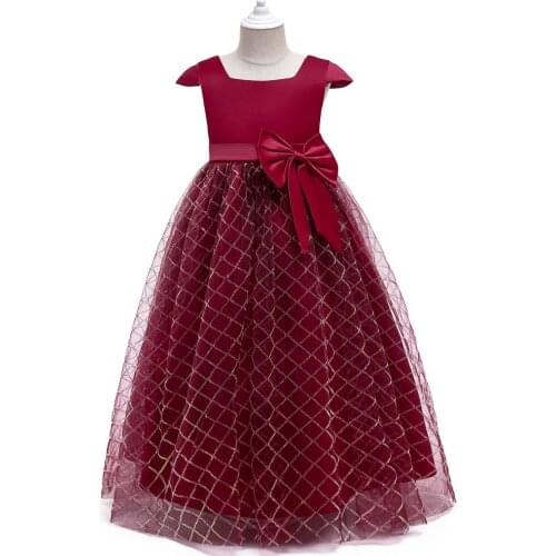 Red Flower Girls Wedding Ceremony Seuins Full Length Dress Kids Ball Gown Dresses for Girls Formal Evening Clothing