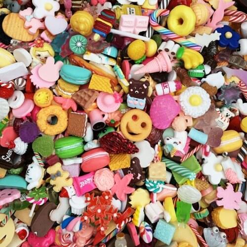 Assorted Colorful Kawaii Resin Cabochons Flower Food Bread Ice Cream Flatback Cameo Craft Embellishments Scrapbooking 20pcs