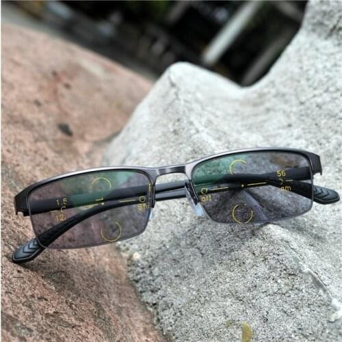Retro Fashion Square Lady Progressive Multi-focus Reading Glasses Sun Photochromic Uv400 Half Frame Mens Farsighted Reading NX