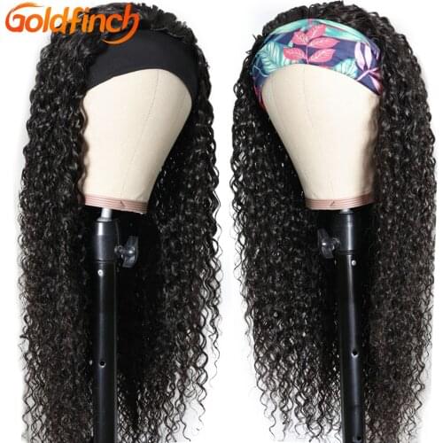 Goldfinch Curly Headband Wigs Peruvian Human Hair Wigs Glueless Curly Wig Head Scarf Wig Wholesale Price Jerry Curl Headband Wig