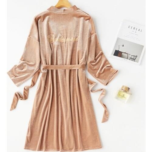 Wedding Bride Bridesmaid Embroidery Velour Robe Gown Lady Kimono Bathrobe Sexy Intimate Sleepwear Casual Nightwear Loose Pyjama