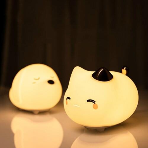 Cute Cat Dog LED Rechargeable Night Light Soft Silicone Touch Sensor Children Kids Bedroom Bedside Decorations Tap Control Lamp