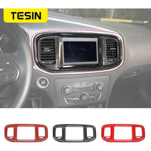 TESIN Car Dashboard DVD Navigation Screen Frame Panel Decoration Cover Sticker for Dodge Charger 2015+ Car Interior Accessories