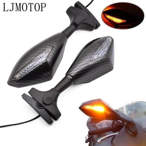 Universal Motorcycle Side Mirrors LED Turn Signal Integrated Mirrors For Honda NC700 S X VTX1300 CBR650F CB650F VF750 VFR750