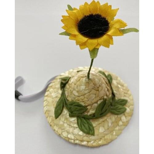 XS-M Country Style Dogs Cats Caps Cool Breathable Straw Woven Pet Cute Sunshade Hat with Sunflower Decoration for Pet Supplies