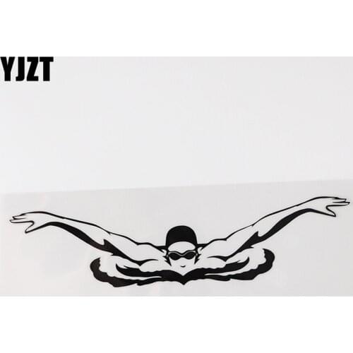 YJZT 19.6CMX4.7CM Art Decor Swimming Decal Water SportVinyl Car Sticker Black/Silver 8A-1003