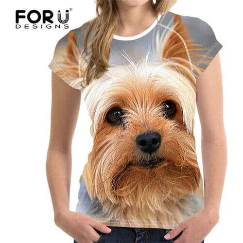 FORUDESIGNS Funny Yorkshire Terrier 3D Dog Printed Casual T Shirt Summer Women Short Sleeve Tops Tee Shirts Girls Female Tshirts